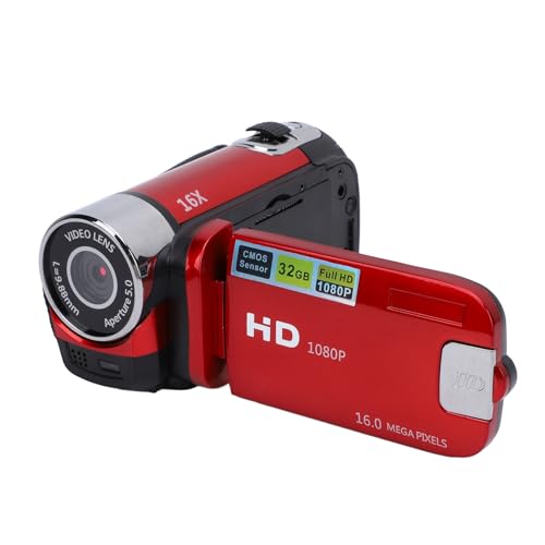 Rankomu Cámara de video, videocámara de 16 MP 1080P con pantalla a color de 2.4 pulgadas, zoom digital de 16X, antivibración, grabación de video en bucle, ideal para viajes y grabación de crecimiento
