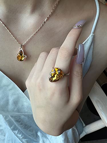 Txibikn 4 Pieces Fashion Shiny Starlight Crystal Rhinstone Pendent Necklace Earring Ring Jewelry Set For Women Lady Girl Teen Wedding Party Gift (Champagne) #TOP4