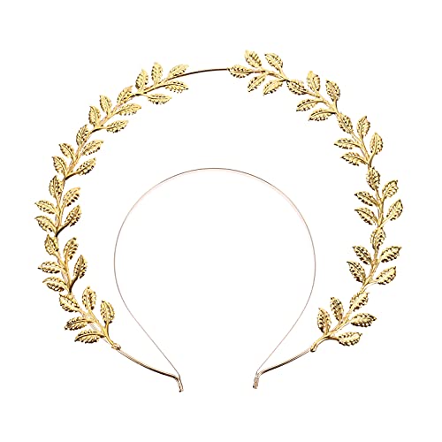 Lurrose Diadema para novia, diseño de hojas, tiara Mary Halo, para boda, banquete, color dorado Cover
