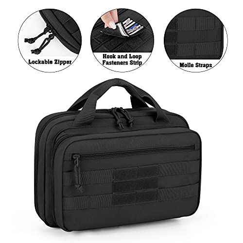 Dsleaf Tactical Gun Range Bag With 2 Handguns Capacity, Soft Pistol Case With 8X Magazine Slots, Lockable Zipper And Extra Pockets, Black #TOP2