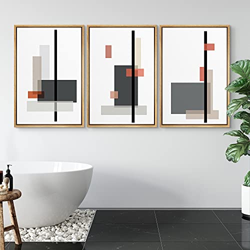 Signford Framed Wall Art Print Set Small & Large Multicolor Transparent Squares Abstract Shapes Art Modern Art Contemporary Colorful For Living Room, Bedroom, Office - 24"X36"X 3 Panels Natural #TOP2