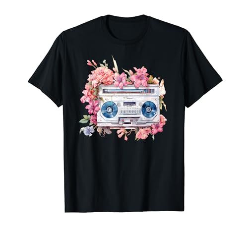 Vaporwave Esthétique Jeunes Filles Old 80s Lecteur de Musique Fleur T-Shirt