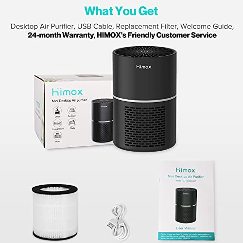 Small Portable Air Purifier For Home With White Noise, Himox Mini Air Cleaner For Desktop Bedroom Office Car Dorm, Usb Travel Air Purifier Ture Hepa Filter Smoke Dust Allergy Pet Odor Mold, No Adapter #TOP5