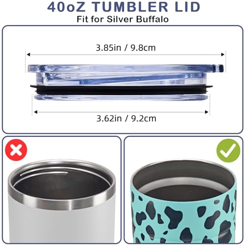 XccMe 2PCS 40 oz Tumbler Replacement Lid Only Compatible with Silver Buffalo Stainless Steel Tumbler, Reusable Tumbler Cover, Spill Proof, Straw Friendly, BPA Free (2 Pcs) - Thumbnail 2