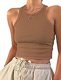 AUSELILY Brown Cropped Tank Top Womens Basic Tops Ribbed Crop Top Small