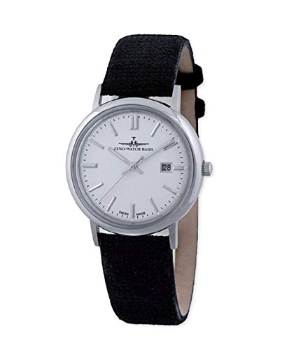 Zeno Reloj de pulsera para hombre con esfera blanca y correa de pi