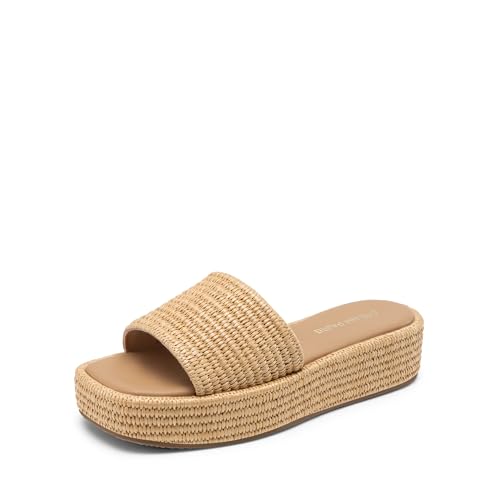 DREAM PAIRS Women Platform Slides Sandals Espadrilles Slip On Low Wedge Summer Open Toe Bohemia Dressy Beach Vacation Shoes 6 Brown