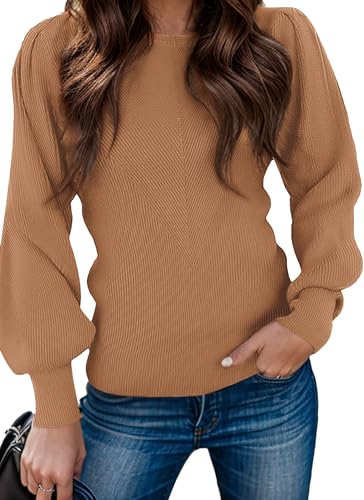 Image of Zeagoo Womens Sweaters Fall 2026 Dressy Casual Long Sleeve Shirts Ribbed Knit Winter Outfits Puff Pullover Jumper Tops