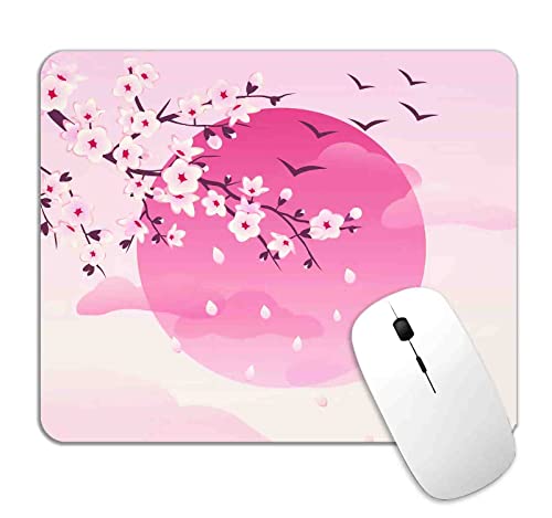 LTHAOGUO Tapis de souris motif fleurs de cerisier rose Sakura - Tapis de souris de jeu japonais - Tapis de souris carré imperméable avec base en caoutchouc antidérapant - Pour bureau, maison