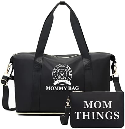 Terzini Bear Diaper Bag Tote, Mommy Bag for Hospital,Extra Large Travel Baby Duffle Diaper Bag with Insulated Bottle Pockets (Black-Set)