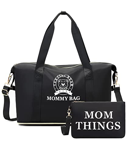 Terzini Bear Diaper Bag Tote, Mommy Bag For Hospital,Extra Large Travel Baby Duffle Diaper Bag With Insulated Bottle Pockets (Black-Set) #TOP2