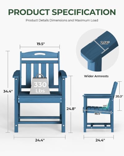 Image of Outdoor Patio Dining, All-Weather HDPE Chair Fade-Resistant, and Low Maintenance for Backyard, Garden, or Patio, Navy Blue