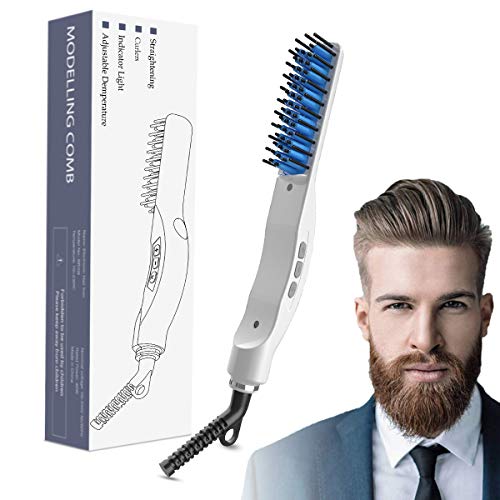 Beard Straightener Comb, Hair Straightening Brush Multifunctional Curly Straighten Hair Combs for Men, Quick Styling Electric Hot Comb for Travel & Mens Stocking Stuffers