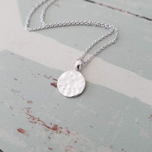 Sterling Silver Tiny Hammered Disc Charm Necklace,18" - Image 4