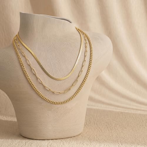 Image of Tewiky Layered Necklaces for Women 14k Gold Plated Chain Necklace Set