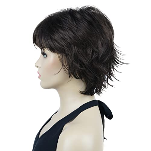 Lydell Short Layered Shaggy Wavy Full Synthetic Wigs (Chestnut Brown) - Thumbnail 5