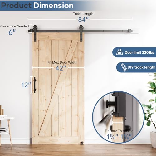 Image of EaseLife 7FT Sliding Barn Door Hardware Track Kit & Handle,Big Industrial Spoke Wheel Pulley,Wall Mount,Slide Smoothly Quietly,Easy Install,Black,84 inch Track Fit for 38-40 inch Wide Opening (No Door)