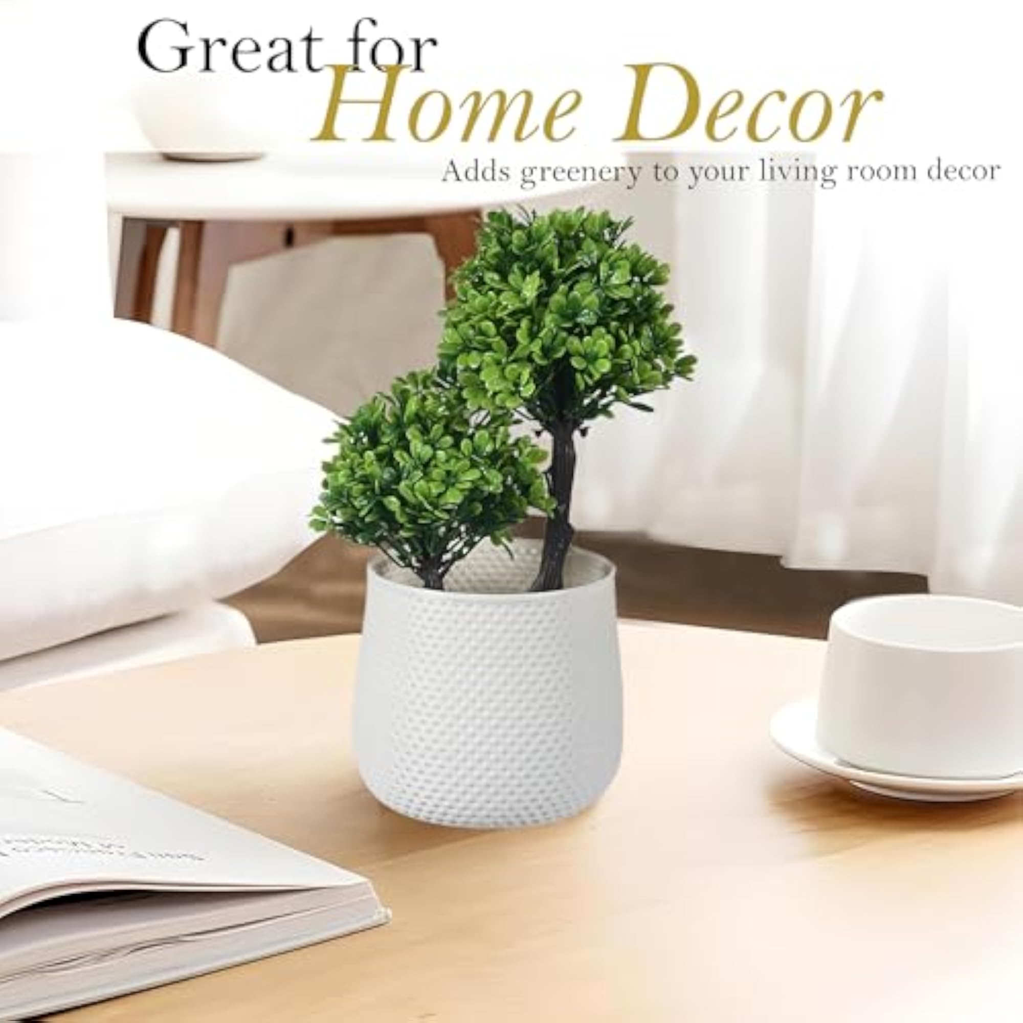 Set of 2 Plastic Artificial Small Plants with Pot