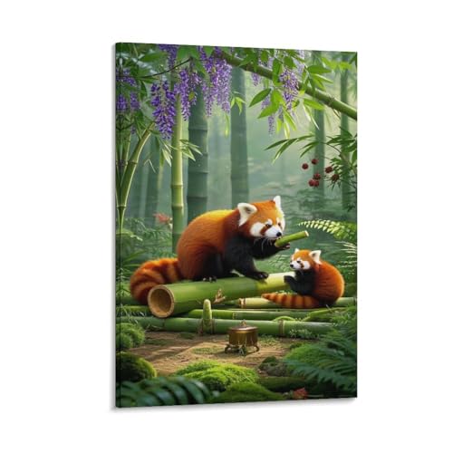 Tableau décoration toile panda roux forêt de bambous haut de gamme