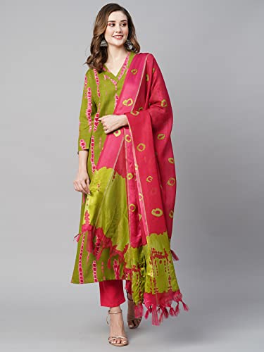 Image of ANNI DESIGNER Women Cotton Blend Kurta with Pant & Dupatta