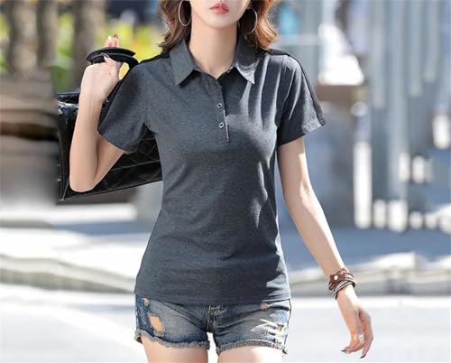 Polo de patchwork para mujer de manga corta informal con cuello vuelto y botones frontales 3