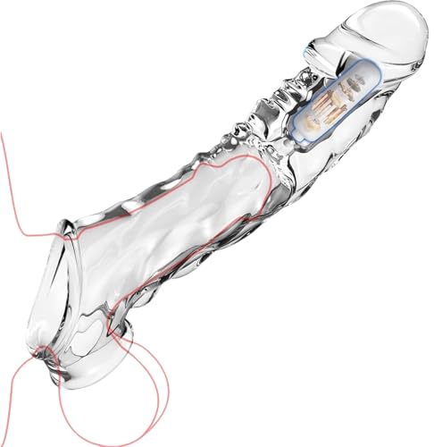 3.6 inch Clear Penis Sleeve Cock Ring,Reusable Penis Sleeve with Vibrator Penis Ring,Extender Ultra-Soft Penis Enlarger for Couples Vibrating Dildo for Cock Enlarger Sex Toys for Men