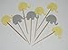 24 gray and yellow elephant elephants cupcake toppers food picks baby shower decor