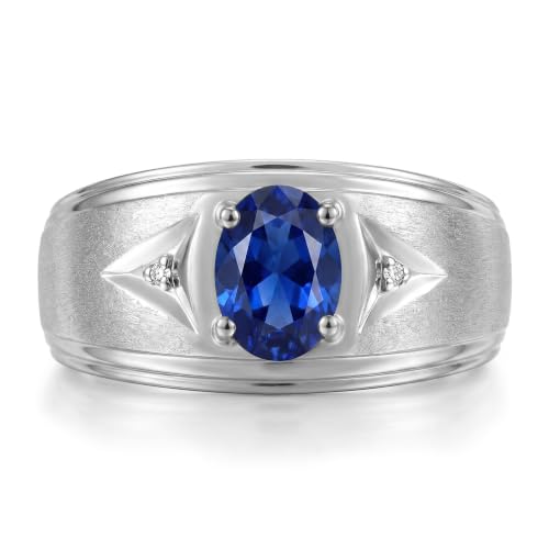 Image of Rylos Men's Rings Classic Design 8X6MM Oval Gemstone & Sparkling Diamond Ring - Color Stone Birthstone Rings for Men, Sterling Silver Rings in Sizes 8-13. Elevate Your Style with Timeless Elegance!