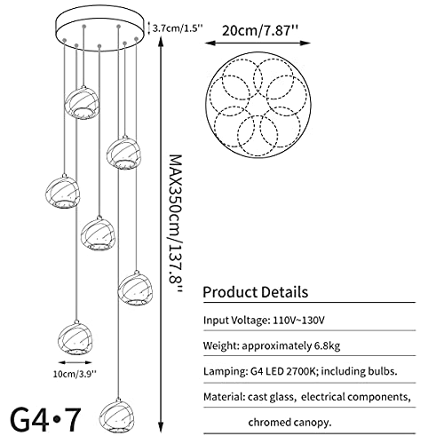 Kjlars Crystal Chandelier Modern Pendant Light Led Raindrop Ceiling Light Crystal Ball Lighting Fixture, 7 Lights For Staircase Living Room Bedroom Hotel Hallway Foyer Entryway (7 Lights-Round) #TOP6