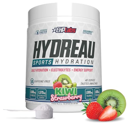 EHP Labs Hydreau Electrolytes Powder No Sugar - Hydration Powder for Endurance & Energy - Electrolyte Powder for Men & Women - Sugar Free Electrolytes - Kiwi Strawberry (40 Serves)