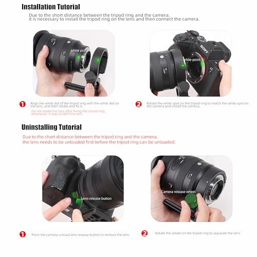 FocusFoto Metal Tripod Collar Mount Ring 60mm for Sigma 24-70mm F2.8 DG DN II & I Art Lens for Sony E-Mount, Bottom with 1/4" & 3/8" Thread Screw Mount Quick-Release Plate for Acra-Swiss Tripod by FocusFoto - Image 5