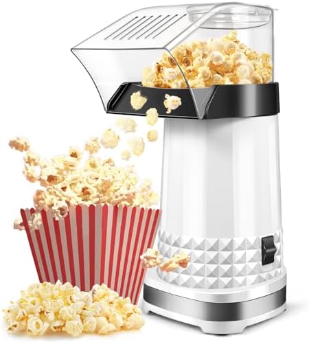 Vminno Quick & Easy Hot Air Popcorn Popper Maker with Measuring Cup + Melts Butter, 4.5 Quarts, Etl Certified, No Oil Electric Popcorn Machine with On/Off Switch for Family Movie Nights, Parties