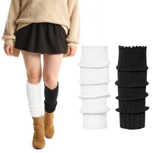 Women’s Leg Warmers 2 Pairs – Ribbed Knit Boot Cuffs for Winter, Dance, Yoga & 80s Party Outfits