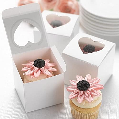 100pcs Paper Box with Window White Kraft Paper Gift Box Cake Dragees Packaging for Wedding Home Party Muffin Packaging (7.5x7.5x7.5cm)