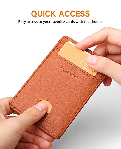 Image of Buffway Mens Slim Wallet, Minimalist Thin Front Pocket Leather Credit Card Holder with RFID Blocking for Work Travel | Minimalist