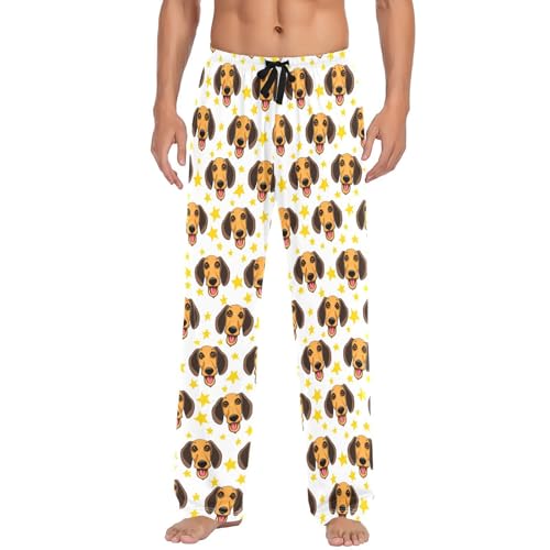Men's Cute Dog Pajama Pants with Pockets - Straight Fit Cotton Sleep Bottoms for Lounge & Nightwear#7812
