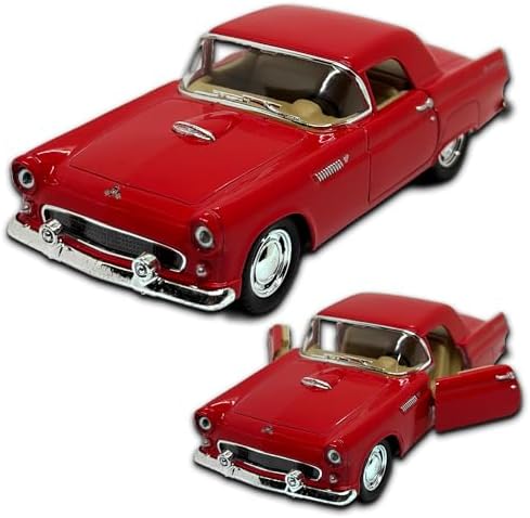 Miniatura de carro Ford Thunderbird 1955 1/36 em metal, 12 CM, Rodinhas em borracha e com Fricção, Carrinho de ferro colecionável, Resistente a quedas, Acabamento excelente (Vermelho)