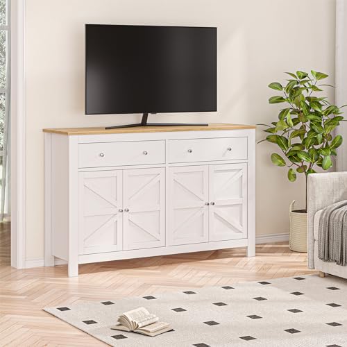 55-Buffet-Sideboard-Cabinet-with-StorageDouble-Door-Kitchen-Cabinet-Coffee-Bar-Cabinet-with-2-DrawersModern-Farmhouse-Coffee-Bar-Cabinet-Wood-Buffet-Table-Dining-Room-Cabinet-White 55 Buffet Sideboard Cabinet with StorageDouble Door Kitchen Cabinet Coffee Bar Cabinet with 2 DrawersModern Farmhouse Coffee Bar Cabinet Wood Buffet Table Dining Room Cabinet White