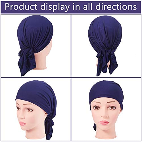 4 Pieces Slip-On Pre-Tied Head Scarves Women Headwear Turban Beanie Caps Head Wrap Headscarf For Women Girls (Grey, Camel, Navy Blue, Black) #TOP3