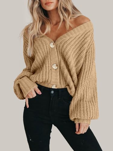 Image of PRETTYGARDEN Women's Chunky Knit Open Front Sweater Long Sleeve Button Loose Short Cardigan Outerwear Coats