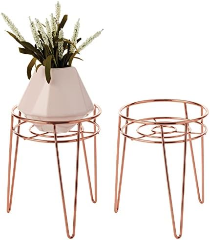 mDesign Midcentury Modern Flower Pot Stand - Metal Succulent and Plant Pot Holder - Minimalist Outdoor & Indoor Plant Holder - Hairpin Legs - Sturdy - Bronze - Small - Set of 2
