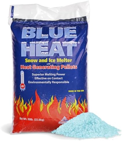 Blue Heat Snow & Ice Melter, Heat-Generating Pellets, Non-Staining Melt, 50 Lb Bag - Ice Remover for Driveway, Concrete, Sidewalk, and Outdoor Spaces