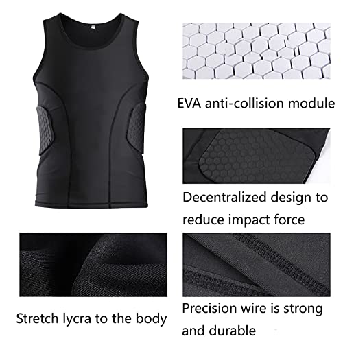 Men's Padded Compression Shirt For Rib Chest & Shoulder Protector Padded Shirt For Football Paintball Protective Gear (M, Sleeveless) #TOP1