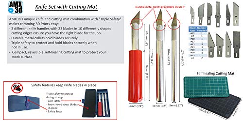 3D Print Clean-Up Kit - 17 Piece Steel Collet Knife Set With Self-Healing Cutting Pad – 3D Printer Support Material Removal & Cleaning Accessories – Precision Tools For 3D Prints #TOP1