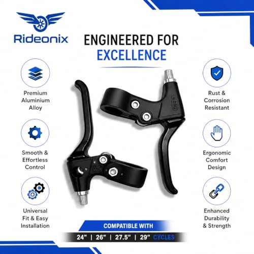 Image of Aluminium Bicycle Brake Lever Set | Durable Black Disc & Power Brake Clutch /Lever for All Cycles | Universal Cycle Brake Handle Set for MTB, Road & Kids Bicycles