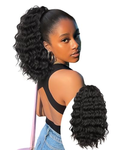 Isaic Ponytail Extension,Curly Drawstring Ponytail for Black Women，12 Inch