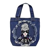 [DIVA Rose] トートバッグ レディース ミニ バッグ 小さめ 軽い 軽量 ミニトート ランチバッグ ハンドバッグ 女の子 パリスガール (インディゴブルー)