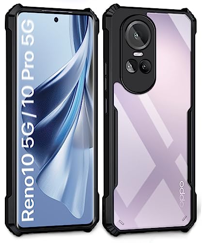 Image of WOW IMAGINE Shock Proof Clear Protective Back Case for Oppo Reno 10 | Reno 10 Pro 5G - AirEDGE Technology | 360 Degree Camera Protection | Transparent Hybrid Back Case Mobile Cover - Black