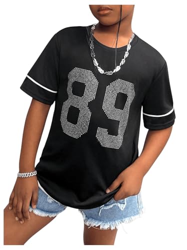 SOLY HUX Girl's Y2k Jersey Shirts Number Graphic Rhinestone T Shirts Short Sleeve Streetwear Tee Tops