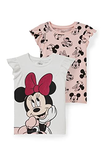 C&A Lot de 2 t-shirts pour fille Motif Minnie Mouse, blanc/rose, 4 ans